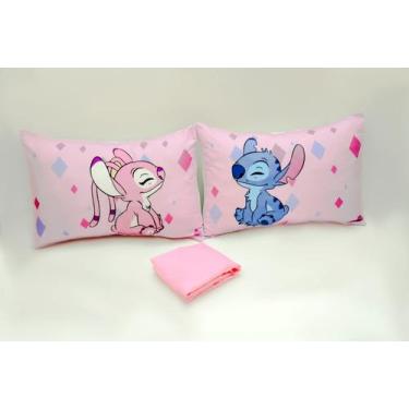 Imagem de Jogo Lençol Casal Padrão 3 Pçs Com Elástico Stitch Rosa - Santos Enxov