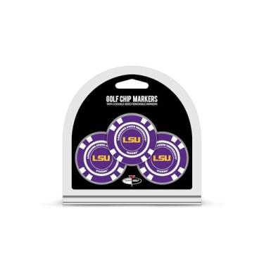 Imagem de Team Golf Marcadores de bola de golfe NCAA LSU Tigers pacote com 3 fichas de pôquer, tamanho de ficha de pôquer com marcadores de esmalte de dupla face menores pop out