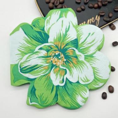 Imagem de Besalily Guardanapos de papel florais estampados em formato irregular exclusivos guardanapos de coquetel fofos 32 x 33 cm/2 camadas/20 unidades (verde)