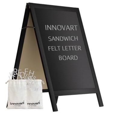 Imagem de INNOVART Placa de calçada A-Frame 91,4 cm x 50,8 cm, quadro de letras de feltro sanduíche com letras mutáveis, quadro de cartas de feltro de dupla face, cavalete para restaurante, negócios, casamento,