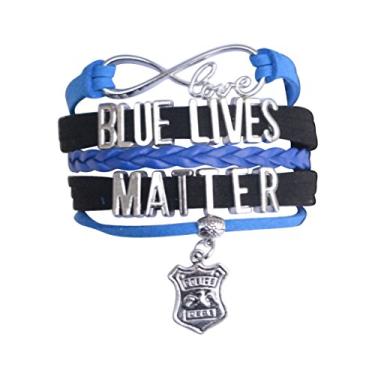 Imagem de Infinity Collection Joias policiais, pulseira policial, pulseira Blue Lives Matter, pulseira com pingente de esposa orgulhosa da polícia, 8 inches, Zinco