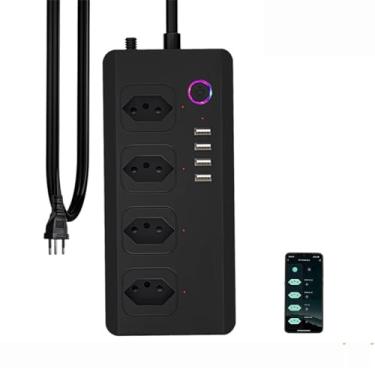 Imagem de UseeLink Faixa de energia inteligente, filtro de linha inteligente Wi-Fi com 4 tomadas e 4 portas USB, cabo de extensão de 1,5 m compatível com Alexa e Google Home (versão wifi - preto)