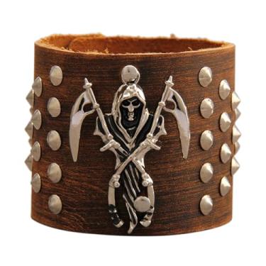 Imagem de JAOYU Pulseira de couro punk pulseira de couro gótico pulseira de rock pulseira de motociclista para homens braçadeira de couro preta joia feita à mão, Large, Couro sintético, Sem Pedra Preciosa