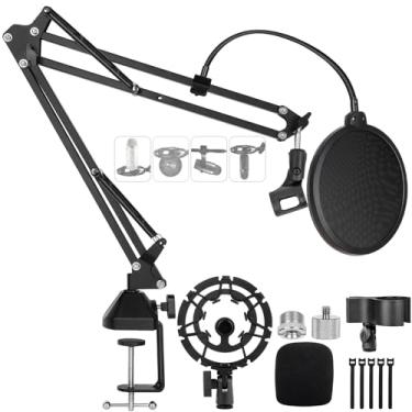 Imagem de ChromLives suporte de microfone para blue yeti suporte de mesa com braço boom de microfone atualizado para hyperx quadcast blue yeti pro x snowball com montagem antichoque de alto nível, fil