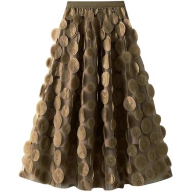 Imagem de Saia de bolinhas saia de tule para mulheres high street a linha elástica cintura alta midi saia longa feminina, café, tamanho único