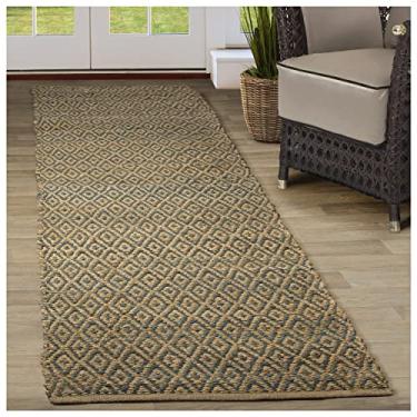 Imagem de SUPERIOR Tapete de juta azul de 6,3 x 1,8 m, coleção de fibra natural, tecido à mão, tapete de juta natural, 0,8 m por 1,8 m