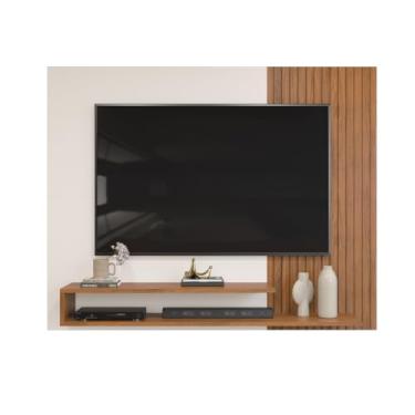 Imagem de Painel Nando - Prateleira para TV com 1 Prateleira - Ripado Off White - Contemporâneo - Para TVs de até 50” - Fixação na Parede - Genérico