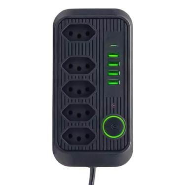 Imagem de Filtro de Linha Preto Extensão Tomada Régua de Energia 5 Tomadas 4 Interfaces USB 1 Porta USB Tipo C Cabo de Alimentação 2 Metros Suporte a Tensão de 110-220V Potência 2500W Premium