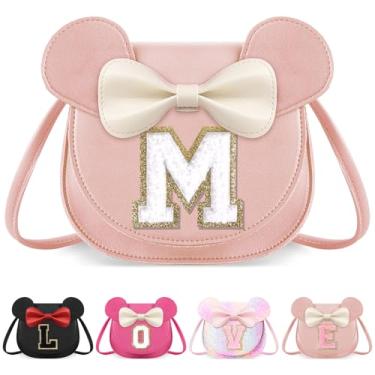 Imagem de izuzta Bolsa infantil para crianças 1 2 3 4 5 6 7 8 anos de idade bonito mouse orelha laço bolsa transversal presente de aniversário, Grande/bolsa rosa/letra branca, Medium, M