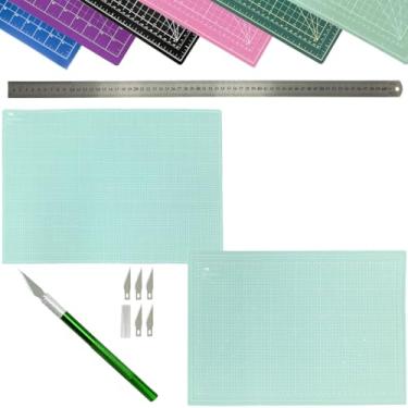 Imagem de Base de Corte Placa Grande 90x60 Multiuso Costura Patchwork Artesanato Scrapbook Estilete Bisturi Régua Metal 60cm (Tiffany)