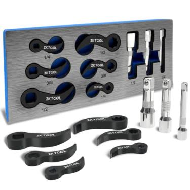 Imagem de ZKTOOL Kit de cabeça adaptador de chave de alavanca de 9 peças, ferramentas de cabeça de adaptador de pé de cabra, ferramentas de reparo de carro de remoção de meio eixo com barra de extensão para