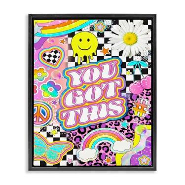 Imagem de Stupell Industries Groovy You Got This Collage Framed Floater Canvas Wall Art Design por Jess Stempel, moldura flutuante preta, 43 x 53 cm