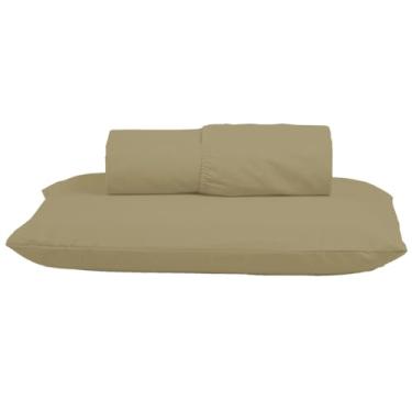 Imagem de Jogo Lençol Solteiro 300 Fios Percal 100% Algodão Extra Macio 2 Peças Conjunto com Elástico Fronha (Avelã)