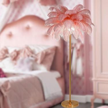 Imagem de Lâmpada de leitura romântica para quarto de princesa, luminária de chão de penas de luxo moderna, 3 temperaturas de cores, luminárias de LED de canto alto para decoração