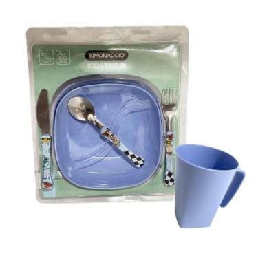 Imagem de Conjunto infantil 6 peças unicornio 1 prato fundo 1 garfo 1 faca 1 col