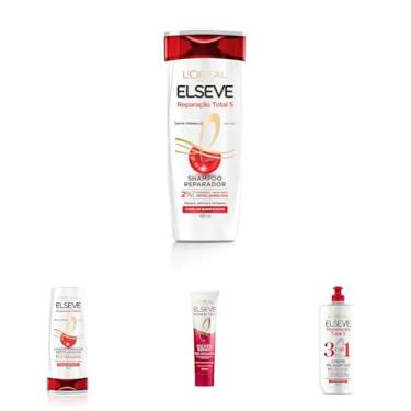Imagem de Kit L'Oréal Paris Elseve Reparação Total 5+: Shampoo 400ml + Condicionador 400ml + Leave-In Cicatri Renov 100ml + Creme Milagroso 3 em 1 500ml