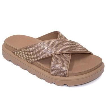 Imagem de Sandália Vizzano Papete Rasteira Strass Tira Grossa 6459-122, Bege, 35