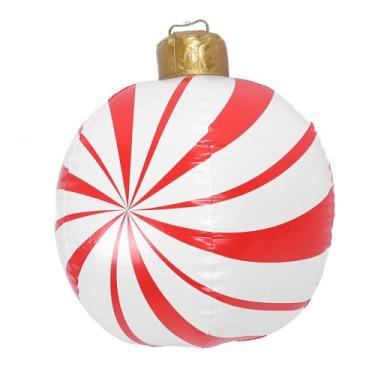Imagem de Bolas de Natal Infláveis, 23,62 pol. Em Forma de Doces de Natal, Decorações de Natal Ao Ar Livre Em PVC, Bola Decorada de Natal, Decoração de Bola (Modelo C Listras Vermelhas)