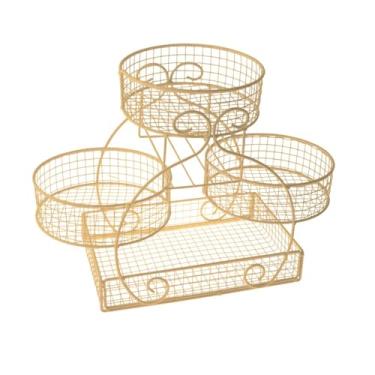 Imagem de SiaBiced Cesto de arame de camadas suporte de cesta de pão vegetal Pão de frutas para cebola de pão, Ouro