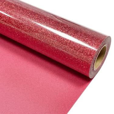 Imagem de Vinil de transferência de calor com glitter vermelho 30,5 cm x 2,4 m HTV para camisas, Glitter HTV para todas as máquinas de corte - Fácil de cortar e remover ervas daninhas para design de vinil
