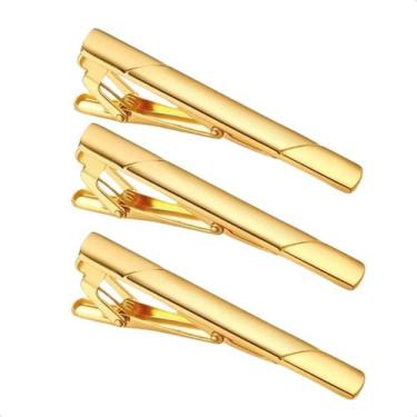 Imagem de Kit 3 Prendedores De Gravata Masculino Grampo Dourado Brilhante De Alt