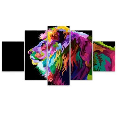Imagem de Quadro Decorativo em Mosaico MDF Leão Colorido 3 115x60cm - Império da