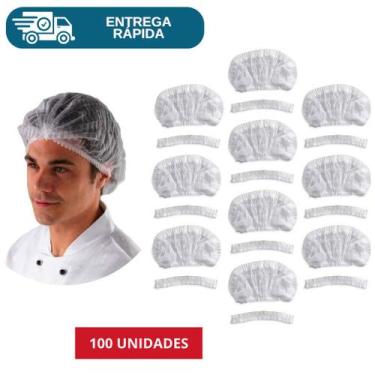 Imagem de Kit 100 Touca Descartável Em TNT Branco Sanfonada Com Elástico Proteçã