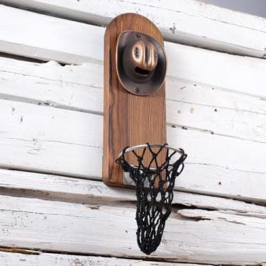 Imagem de Arola Abridor de garrafas magnético montado na parede, abridor de madeira removível com rede coletora de tampas, presente ideal para amantes de cerveja e homens, use como decoração de bar de quintal