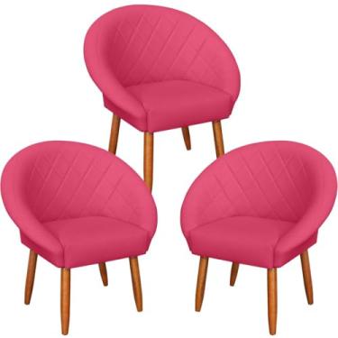 Imagem de Kit 3 Poltronas Decorativa para Sala de Estar Luxo Corano MOBLAN decor (ROSA)