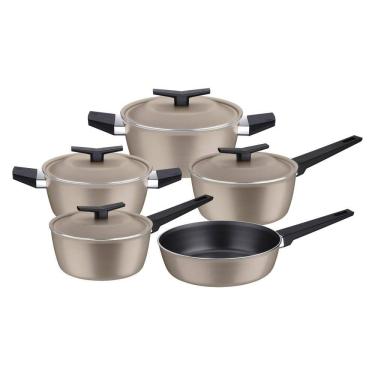 Imagem de Jogo de Panelas Spezia Induction 5 Peças Areia em Alumínio com Revestimento Interno Antiaderente Tramontina 28399/342