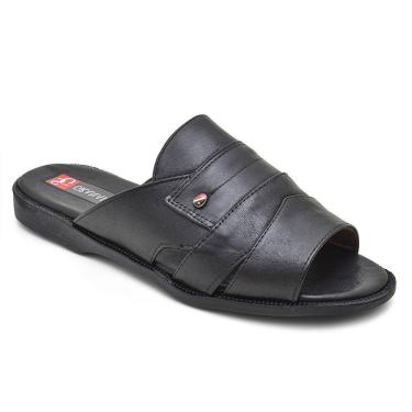 Imagem de Sandalia Masculina Couro Preto Extra Conforto Granado 408