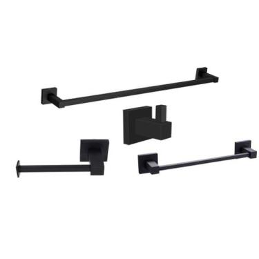 Imagem de Kit Toalheiro Banho e Rosto 30cm Papeleira Ret Cabide Preto - Fine Met