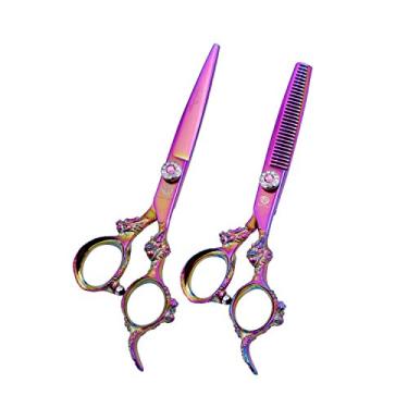 Imagem de Tesoura de corte e desbaste profissional de aço inoxidável multicolorida de 15 cm para salão e uso doméstico