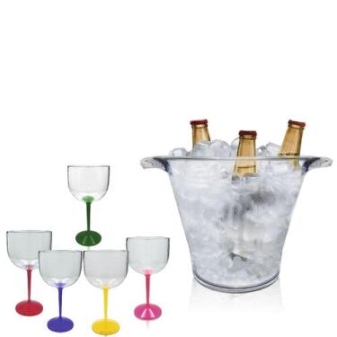 Imagem de Kit Balde de Gelo e 5 Taças Gin Colorida Acrílico - KrystalON