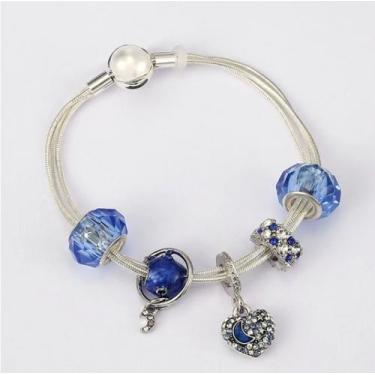 Imagem de Pulseira com Berloques de Prata e Pedras Azul  - JMH Sets