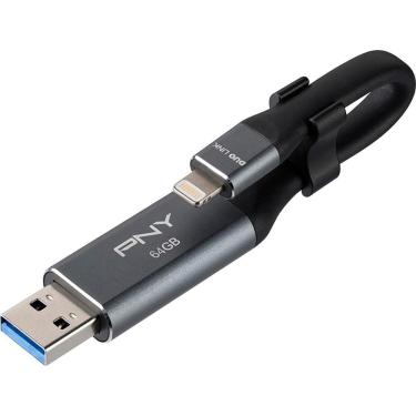 Imagem de Pen Drive PNY - DUO Link 64GB USB 3.0 OTG Flash Drive para dispositivos iOS e computadores - Cinza-P-FDI64GLA02GC-RB