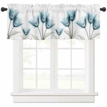 Imagem de Sanefas de tulipa de raio X para janelas azul-petróleo flor primavera planta verão tratamento de janela sanefa haste bolso cortina sanefa para cozinha, banheiro, sala de estar, quarto 137 x 45,7 cm