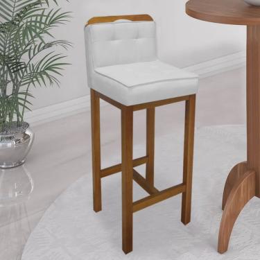 Imagem de Banqueta Alta Com Encosto Agnes Cozinha Balcão Bistrô Base Madeira Rústico Corino Branco- Ahz Móveis