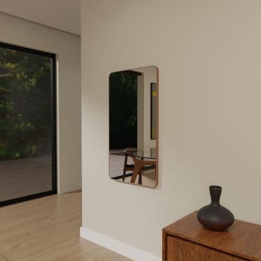Imagem de Espelho Orgânico 115cm X 55cm E09 Moldura Couro Caramelo Luxo Quarto