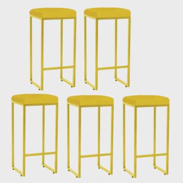 Imagem de Kit 05 Banqueta Alta Lara Para Cozinha Bar Balcão Bistrô Churrasqueira Ferro Dourado Suede Amarelo - Ahz Móveis