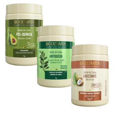 Imagem de Kit Bio Extratus Banho de Creme Antiqueda + Umectante + Pós-química- 1kg
