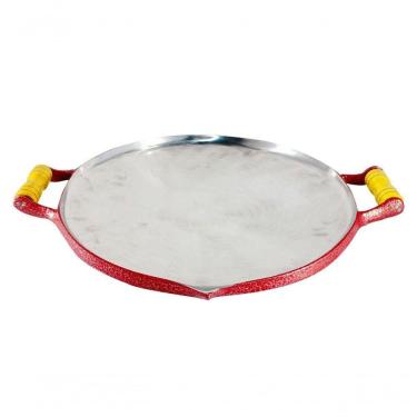 Imagem de Chapa Disco Arado Alumínio Craqueada Alça Madeira Vermelho