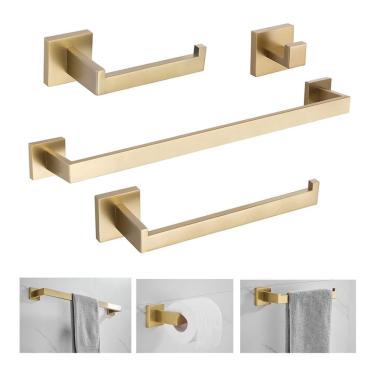 Imagem de Kit Acessórios Banheiro Inox 304 Dourado Luxo 4 Peças Brinovar