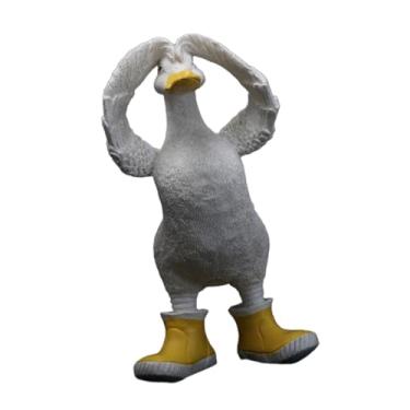Imagem de Generic Duck estátua de pato estatueta arte colecionável Única escultura de resina de ornamento moderno para a mesa de entrada da estante de estante de mesa, em Pé 11cmx21cm