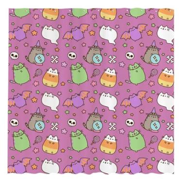 Imagem de Funnytree Cortina de chuveiro de gato gordinho, decoração de banheiro com sensação cômica fofa, tecido impermeável, durável, fácil de cuidar, lavável, 182 cm x 182 cm (ganchos não incluídos)