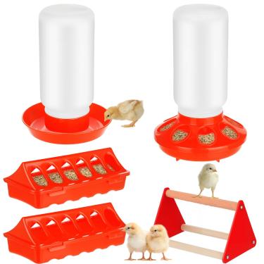 Imagem de TINSKY Conjunto de 5 comedouros e bebedouros de pintinhos de plástico, kit iniciante de chocadeira de galinha com poleiro de pintinho para codornizes de aves pequenas