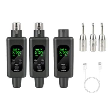 Imagem de Amagogo Adaptador de microfone XLR Conjunto de 2,4 GHz Transmissor de microfone e kit de receptor Dispositivos de transmissão sem fio portáteis para guitarras, Preto, 1 Por 2
