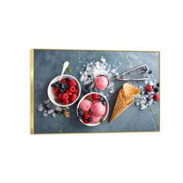 Imagem de Impressão de arte de parede em tela de cozinha - imagens de sala de jantar decoração de parede - sorvete-pintura natureza morta pôster retrô moldura dourada pronto para pendurar 50 x 75 cm 20 x 30 pol