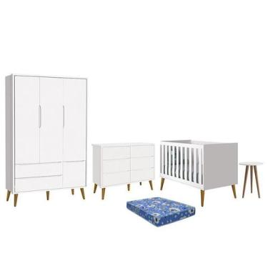 Imagem de Dormitório Theo 3 Portas, Cômoda 6 Gavetas, Berço, Mesa de Canto Branc