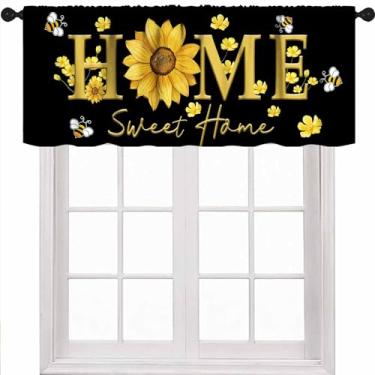 Imagem de Cortinas de cozinha de girassol, vintage, girassol, amarelo, floral, abelha, fazenda, verão, outono, estampa de flores, blackout, tratamento de janela curta, para café, quarto, sala de estar, banheiro